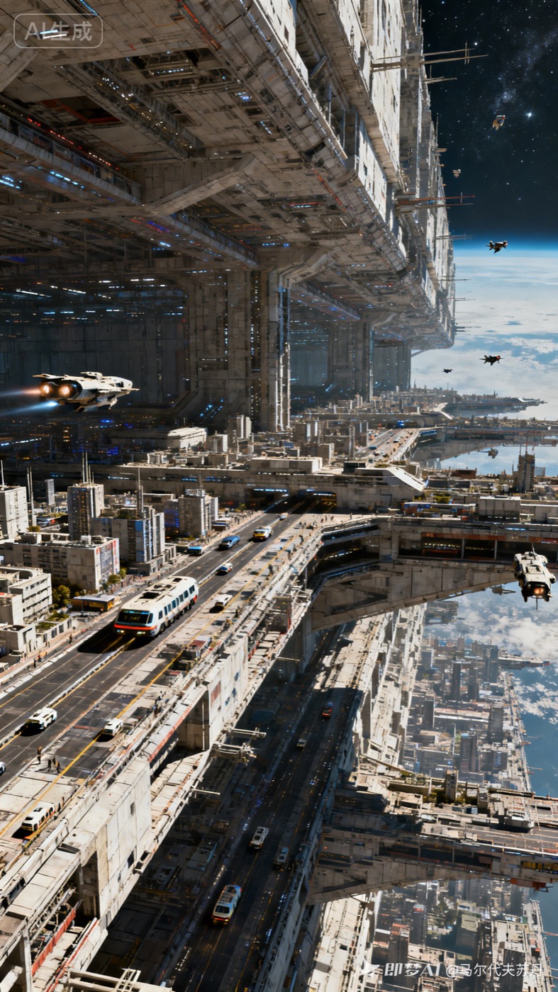 Cinematic sci-fi spaceport prompt example
